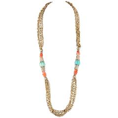 1970s Kenneth Jay Lane faux coral and turquoise multichain sautoir