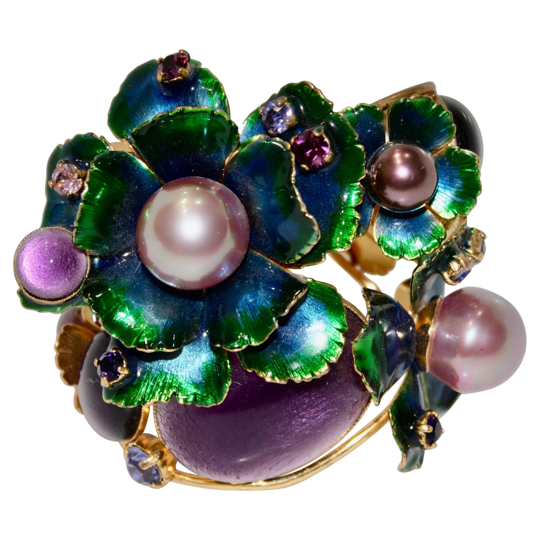 Philippe Ferrandis Enamel and Glass Cabochons Cuff For Sale
