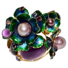 Philippe Ferrandis Enamel and Glass Cabochons Cuff