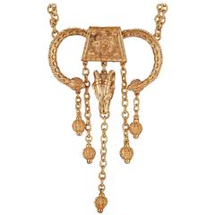 Vintage Spectacular 1960s Jules van Rouge gilt Etruscan style necklace