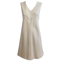 Pauline Trigere 1960s Ivory Off White Sleeveless Vintage Wool A - Line 60s Dress