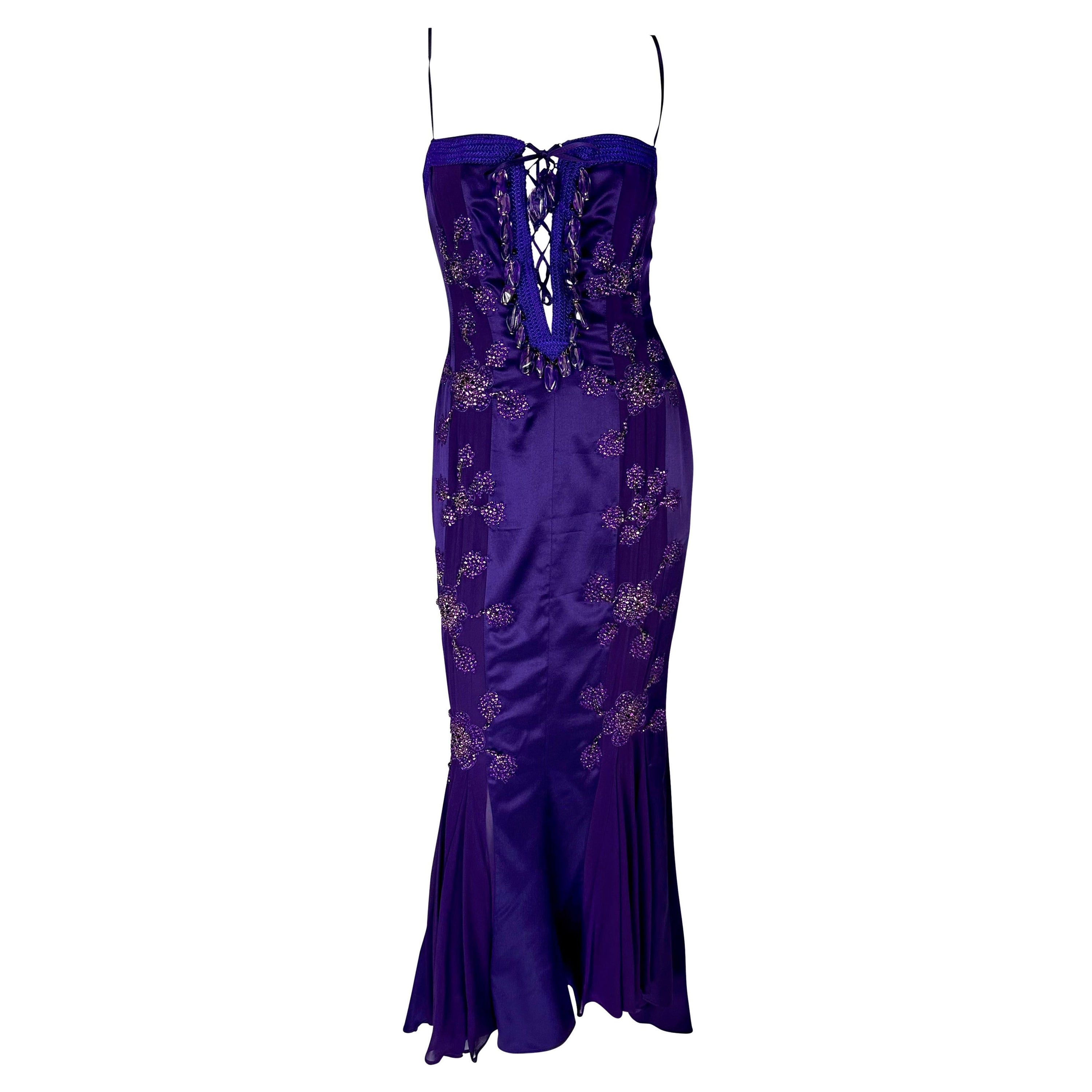S/S 2005 Emanuel Ungaro by Giambattista Valli Rhinestone Purple Lace-Up Gown For Sale