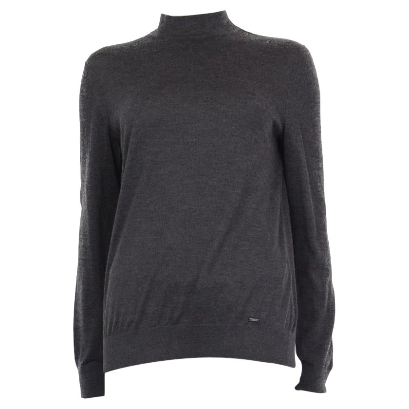 AKRIS anthracite grey cashmere & silk MOCK NECK Sweater 38 M