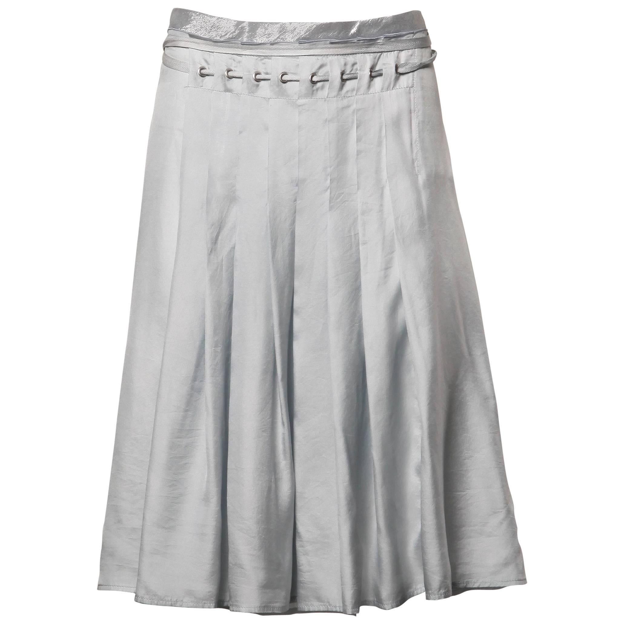 Prada Gray + Silver Silk Asymmetric Avant Garde Pleated Skirt