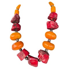 Chinese branch coral and copal amber one of a kind necklace
