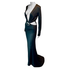 Tom Ford for Gucci F/W 2004 Embellished Plunging Cutout Black Evening Dress Gown