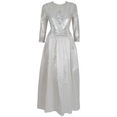 Chanel Haute Couture Lesage Beaded Sequin Ivory Silk Formal Gown, 1985