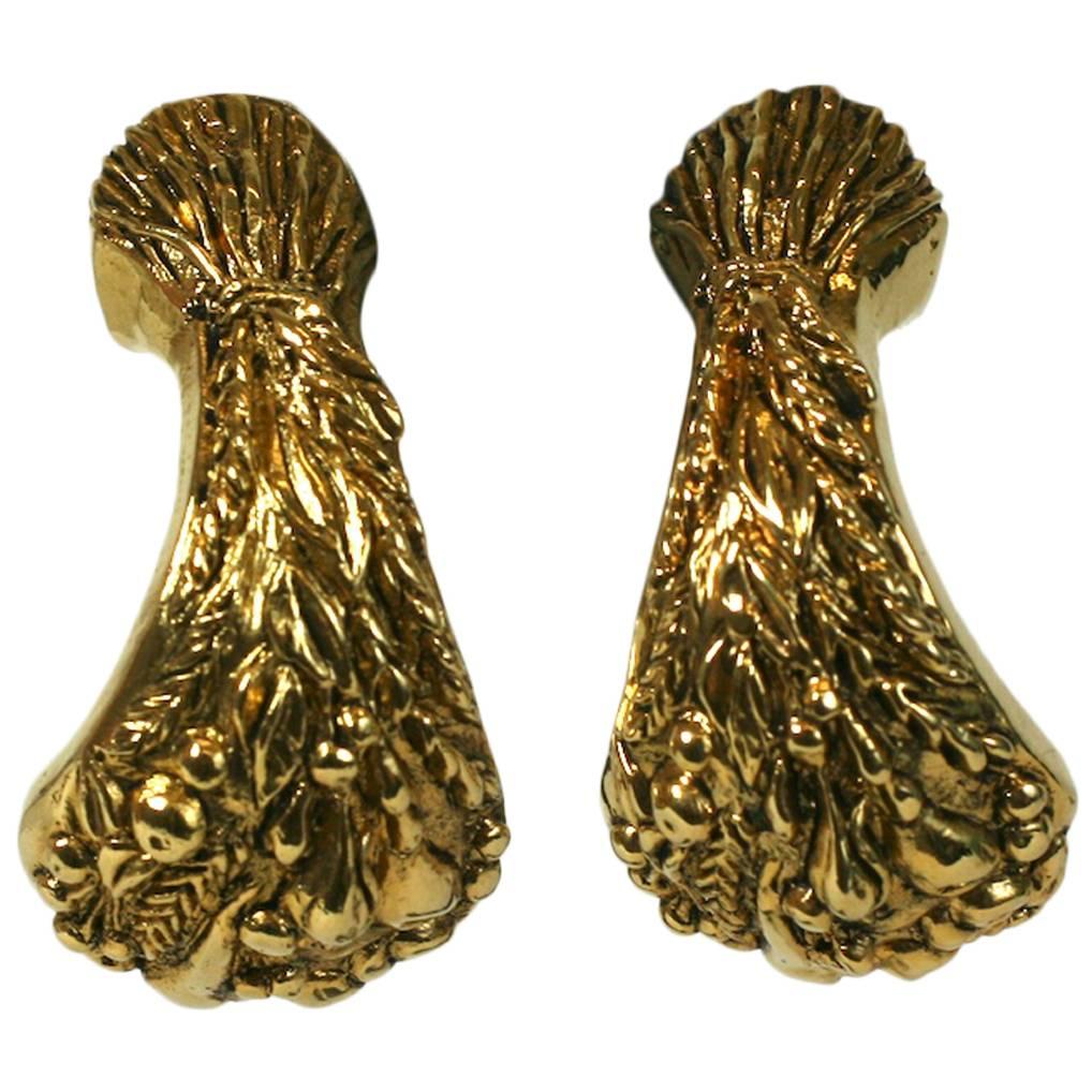 French Wheat Sheave Hoop Earclips For Sale