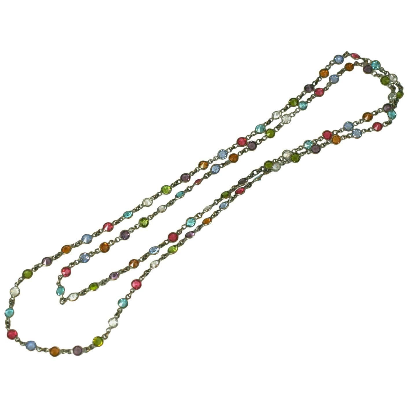 Art Deco Multicolor Stone Link Chain For Sale