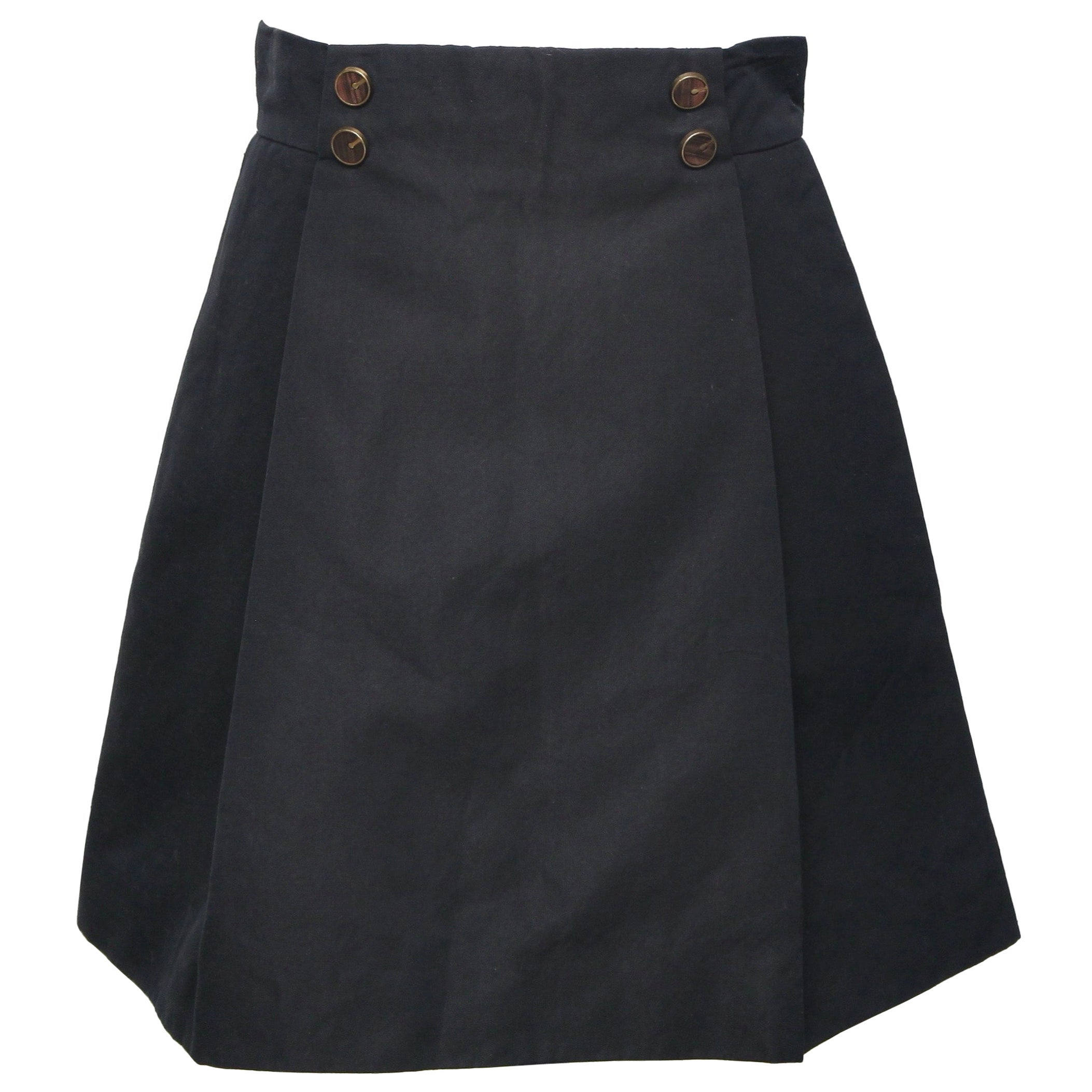 CHLOE Skirt A-Line Black Cotton Clothing Dress Pleated Buttons Sz 42 2007 For Sale