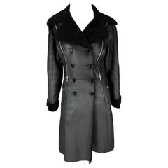 F/W 2003 Dolce & Gabbana Shearling Lined Black Leather Adjustable Zip Coat