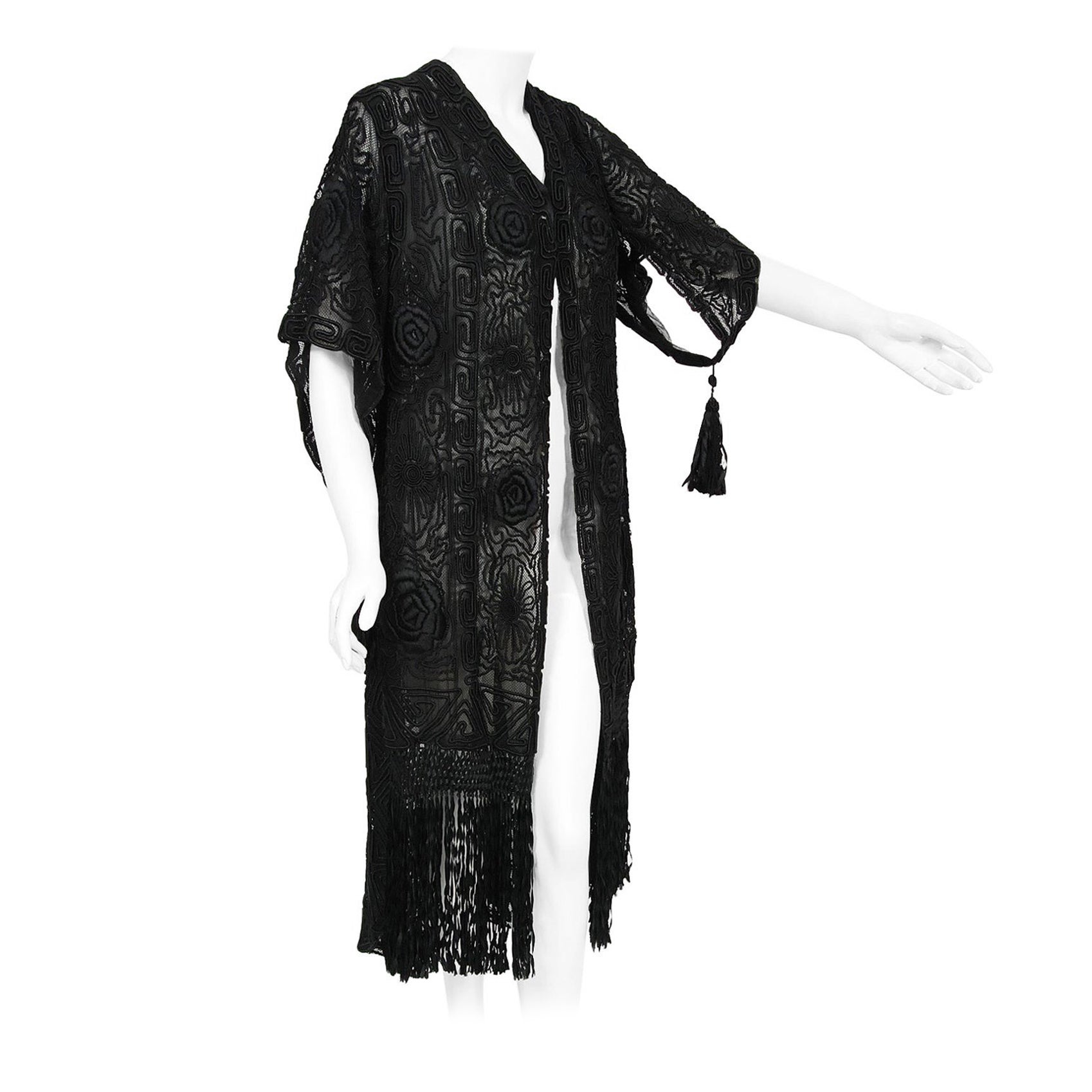 Vintage 1910's Henriette Favre Paris Couture Embroidered Net-Lace Fringed Jacket
