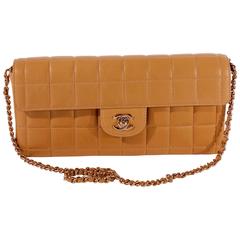 2003 Chanel E/W East West Baguette Flap Clutch Bag - camel/gold