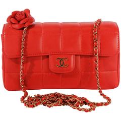 2005 Chanel Square Quilt Camellia Mini Flap Bag - coral/gold 