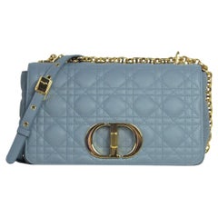 Christian Dior Blue Calfskin Leather Cannage Medium Caro Bag