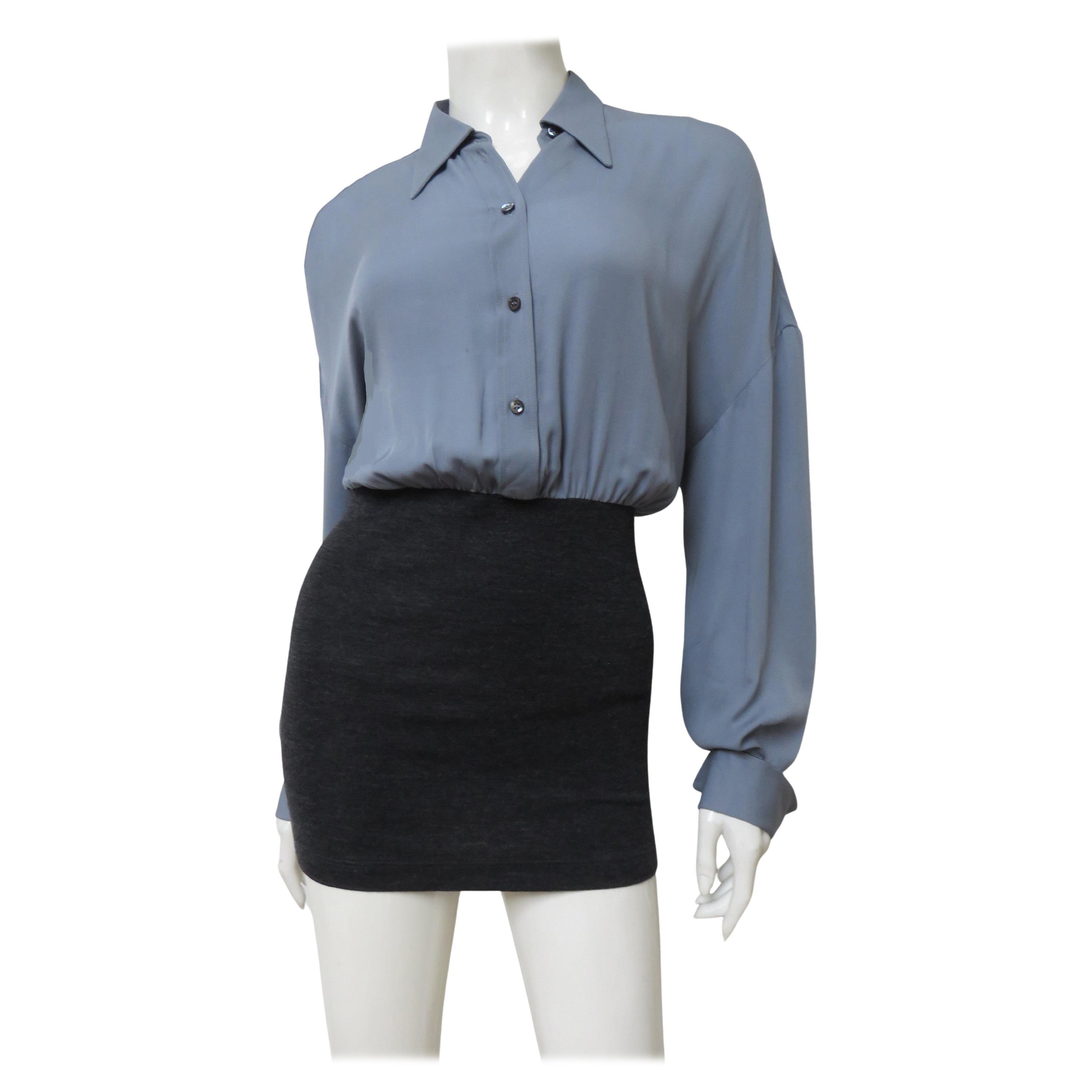 Bruno Cucinelli Color Block Silk Shirt with Knit Band