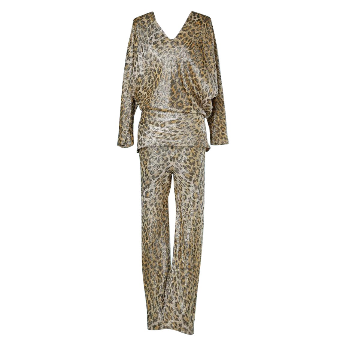 Couture tunique and trouser ensemble in leopard lurex Givenchy F.W 1969 Numbered For Sale