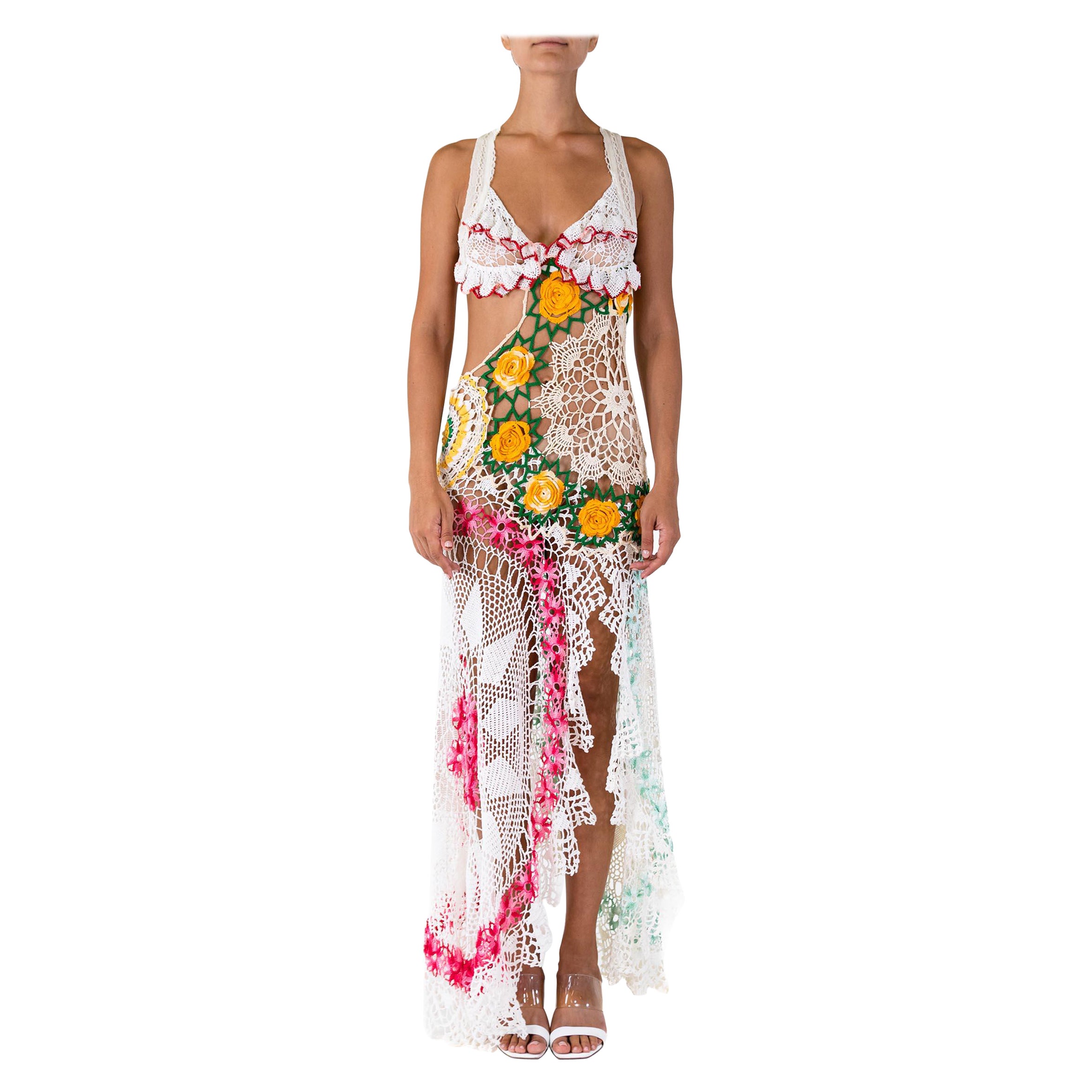 MORPHEW COLLECTION Multicolor Cotton Crochet Long Vintage Doily Dress