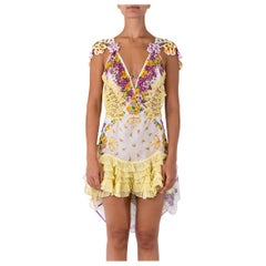 MORPHEW ATELIER Yellow & Purple Floral Cotton 1940S Hanky 1930S Lace Dress