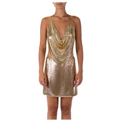 1980S WHITING & DAVIS Gold Metallic Chainmail Metal Mesh Skirt Top Ensemble