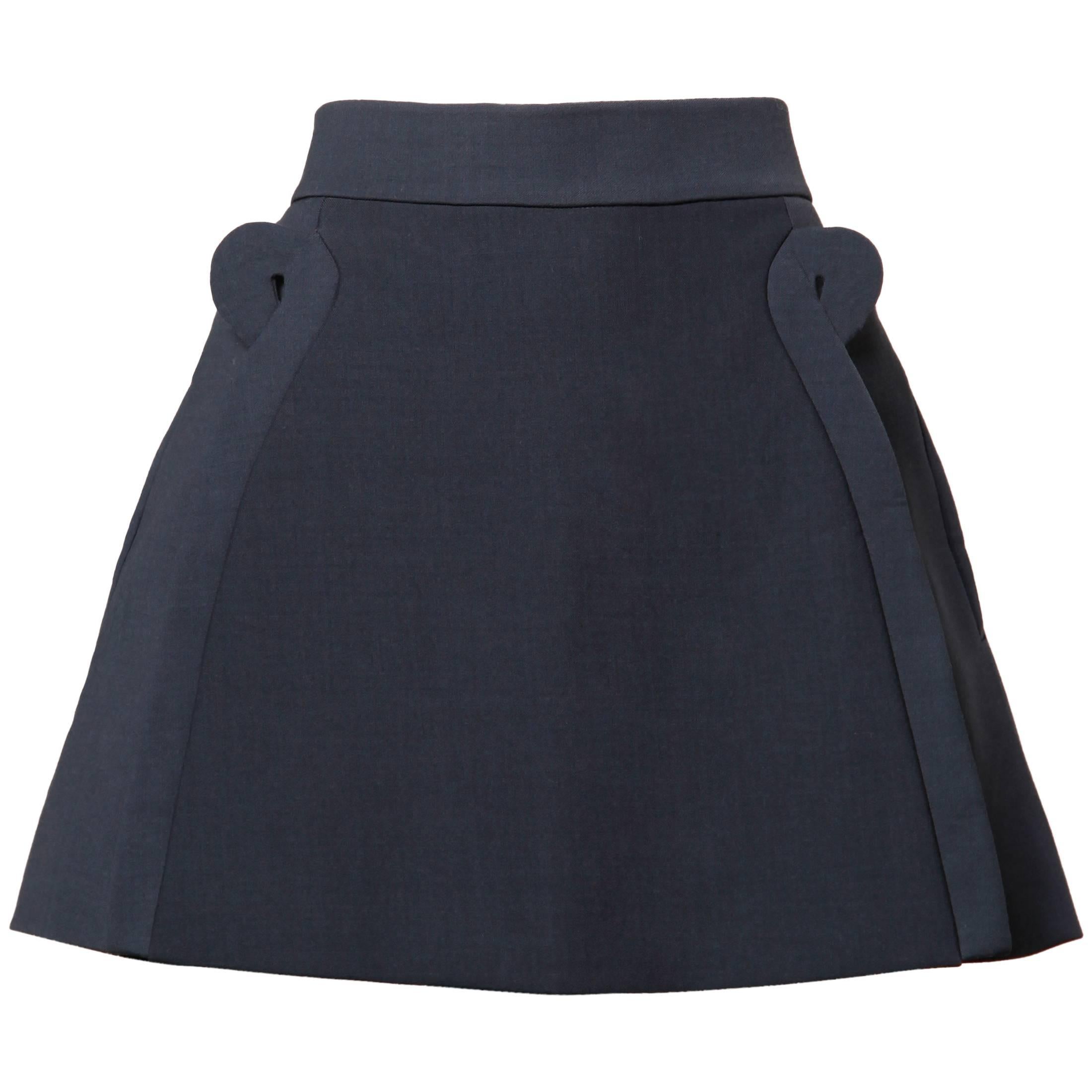 Incredible Delpozo Slate Blue Mini Skirt with Architectural Cut Out Detail