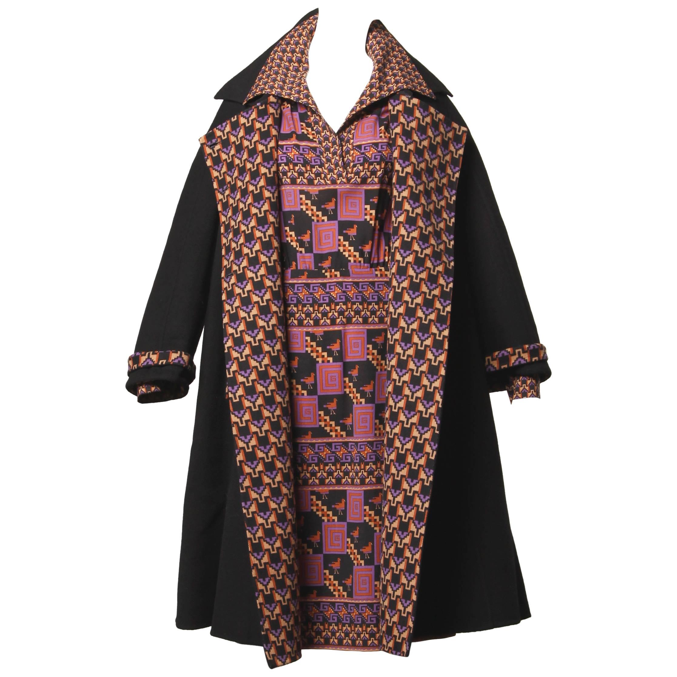 Museum Quality Gucci Vintage 1970s Reversible Wool Coat + Dress Ensemble