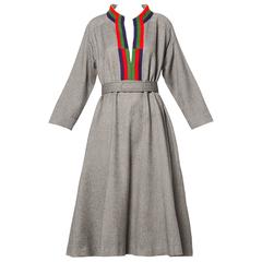 1970s Roberta Di Camerino Vintage Wool Color Block Coat Dress