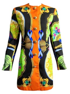 S/S 1991 Gianni Versace Couture Ventagli Atelier Printed Silk Jacket 
