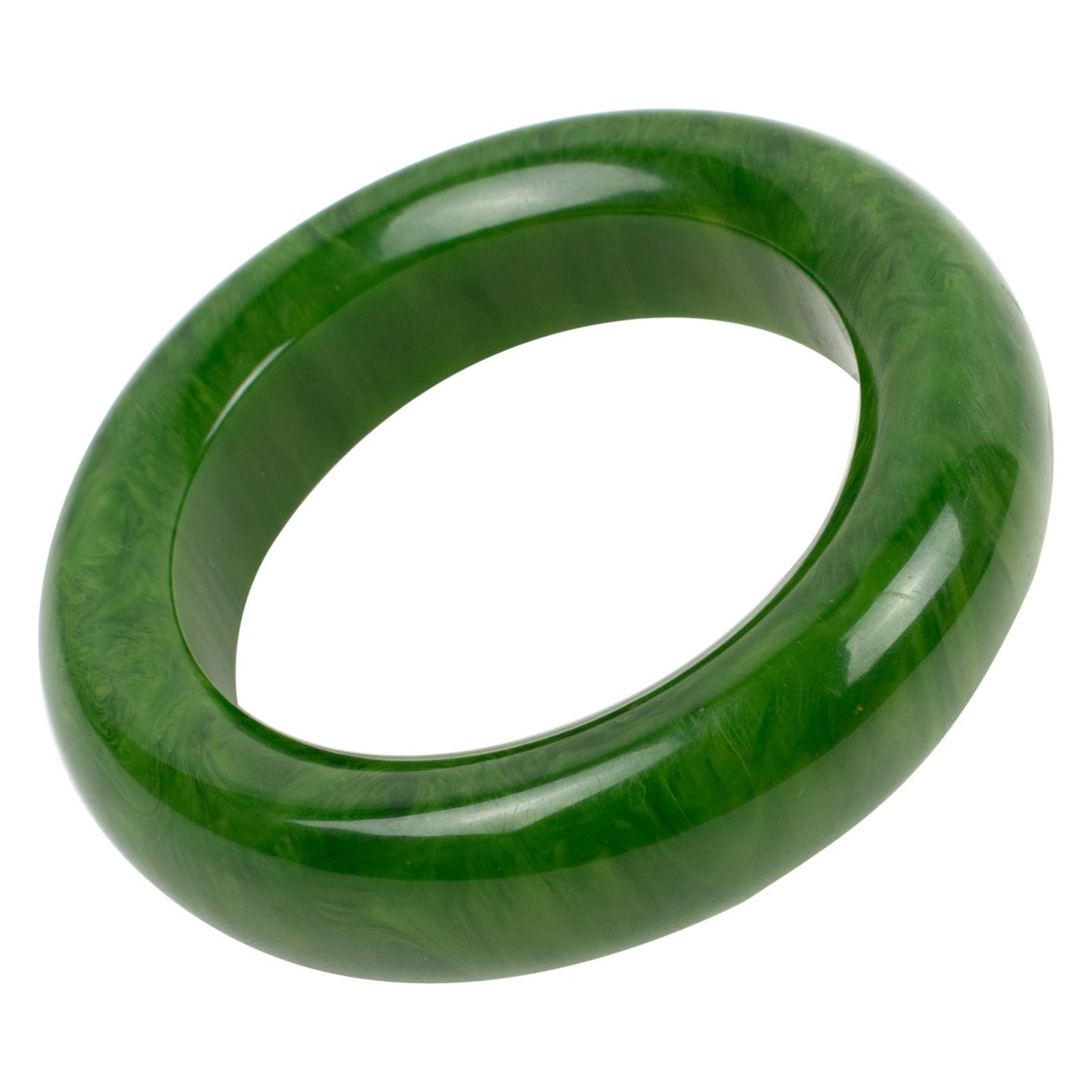 Bakelite Oversized Bracelet Bangle Green Moss Marble