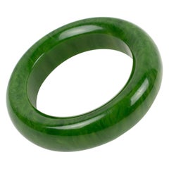 Bakelite Oversized Bracelet Bangle Green Moss Marble