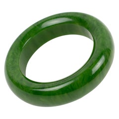 Vintage Bakelite Oversized Bracelet Bangle Green Moss Marble