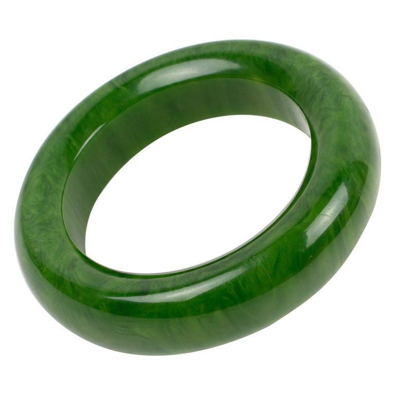 Bakelite Oversized Bracelet Bangle Green Moss Marble For Sale at 1stDibs