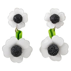 Francoise Montague Paris Clip Earrings Resin White Daisy Flower