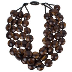Vintage Angela Caputi Cocoa Brown Resin Multi-Strand Choker Necklace