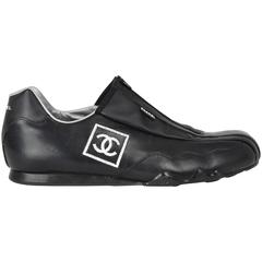 2000s Chanel Sleek Black Leather Athletic Shoes with Hidden Zipper  FR 41