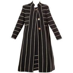 1960s Vintage Black + White Striped Wool Knit Coat + Dress Ensemble