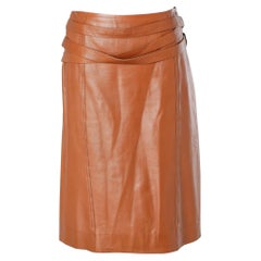 Brown lambskin leather skirt with belt strap Christian Dior by John Galliano 