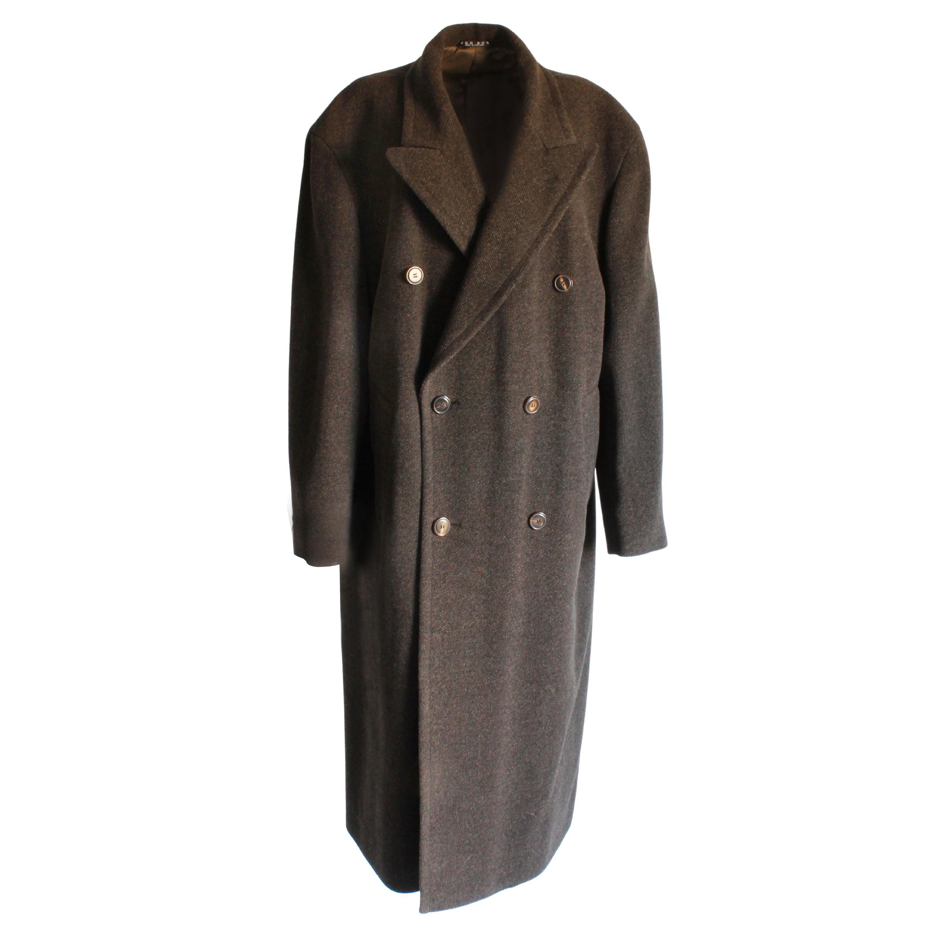 Hugo Boss Coat Brown Herringbone Wool Blend Vintage 90s Mens 44R For Sale  at 1stDibs