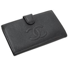 Vintage Chanel Black Caviar Leather Long Wallet