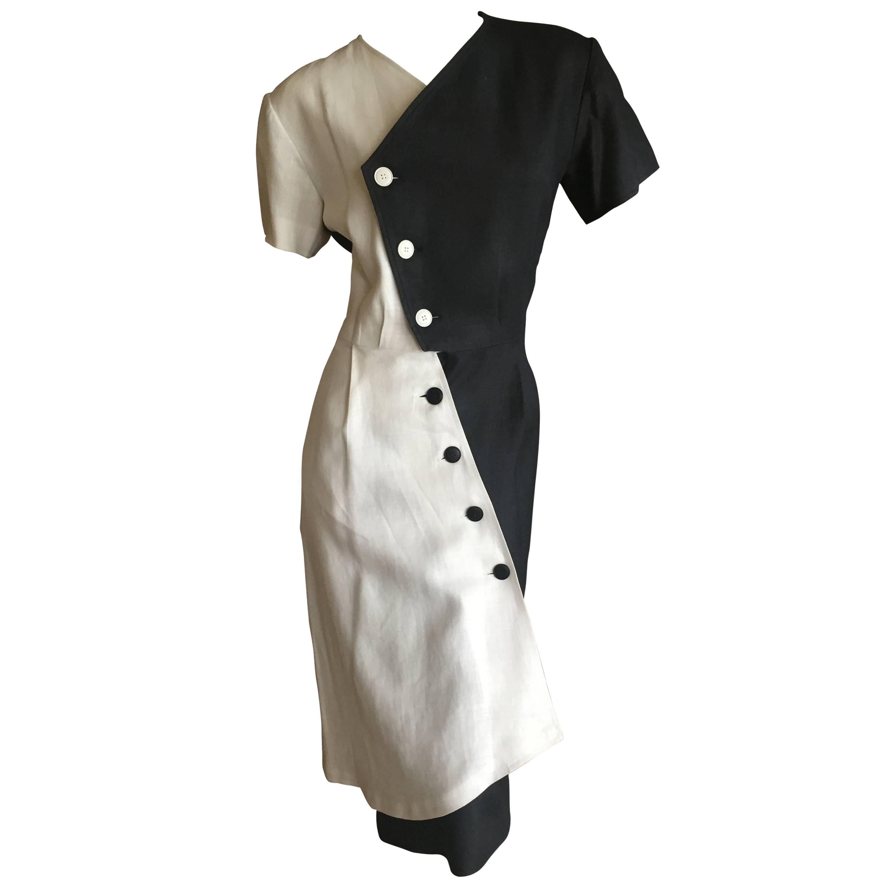 Yves Saint Laurent Rive Gauche 1970's Black and White Linen Dress