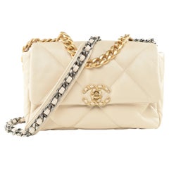 Chanel 19 Flap Bag Cream Quilted Lambskin Leather 