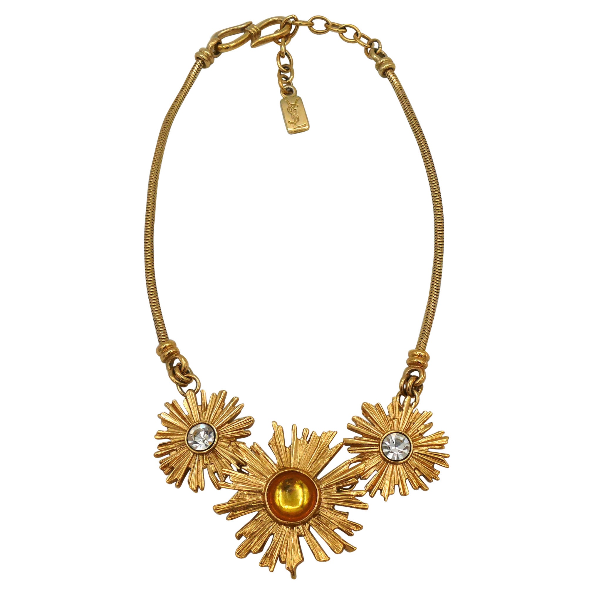 YVES SAINT LAURENT YSL Vintage Jewelled Sunburst Necklace For Sale