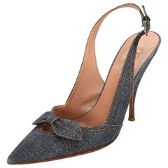 Alaia Blue Denim Slingback Pumps with Bow Sz 37.5