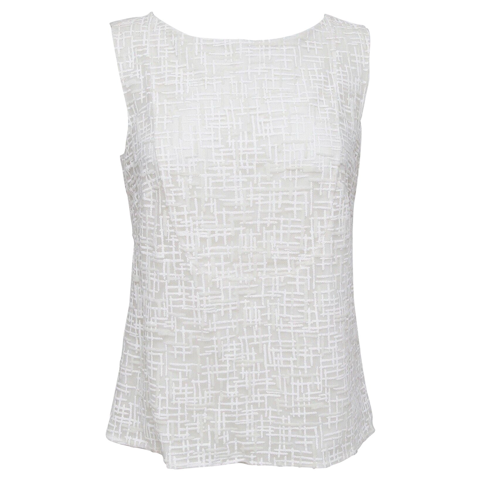 CHANEL Bluse Top Shirt Elfenbein ärmellos CC Kunstperlen Knopfleiste Gr. 40 2012 im Angebot