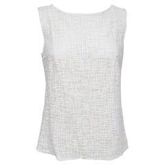 CHANEL Blouse Top Shirt Ivory Sleeveless CC Faux Pearl Button Sz 40 2012