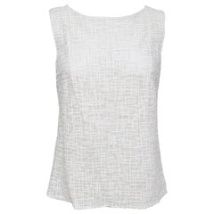 CHANEL Blusa Top Camisa Marfil Sin Mangas CC Faux Perla Botón Sz 40 2012