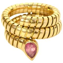  Bulgari Bvlgari 18k Gold Serpenti Tubogas Pink Tourmaline Ring sz 7 rt. $6, 750