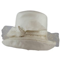 Fleurette Ivory Silk Hat with Bow, Mesh, and Pins