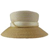 Suzanne Custom Millinery Tan Straw Hat with Thin Ivory Stripes