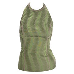 1999 Gianni Versace by Donatella Versace Verde Bordado Rosa Abstracto Camiseta sin Mangas